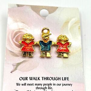 2 in 1 Gold and Red Enamel Family Necklace Pendant Brooch Lapel Pin